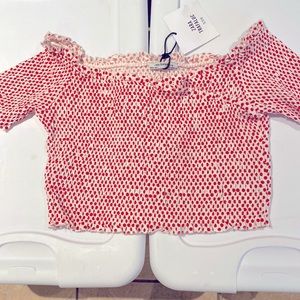 NWT ZARA Red & White polls fit off-shoulder crop top. Tailgate/football
